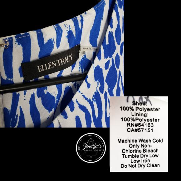 Ellen Tracy Blue, Black and White Animal Print Sleeveless Dress Size 10 - Picture 6 of 8